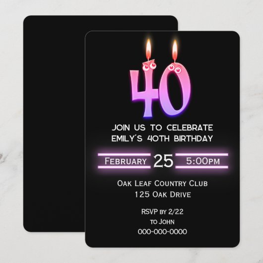 40e verjaardagsfeestkaarsen kaart (Voorkant / Achterkant)