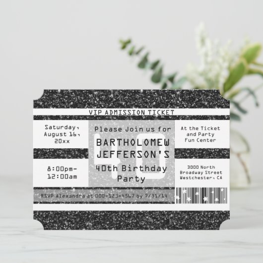 40e verjaardagsfeestticket, Black Shimmer Kaart (Staand voorkant)
