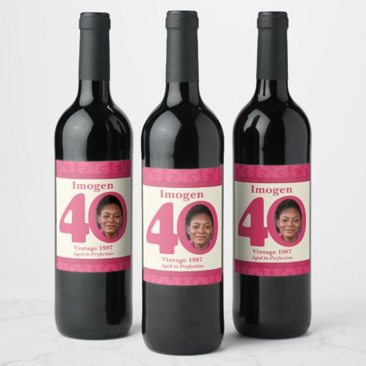  40e verjaardagsfoto aangepaste wijnlabels wijn etiket (Flessen)