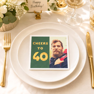 40e verjaardagsfoto groene gouden ballonnen proost servet