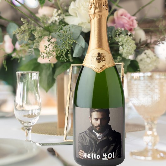 40e verjaardagsfoto hallo 40 jongens mannen sparkling wijnetiket