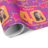 40e Verjaardagsfoto leuk paarse roze cadeauverpakk Cadeaupapier (Rol Hoek)