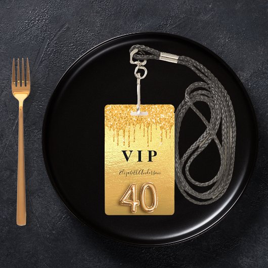 40e verjaardagsgoud glitter druipt VIP Badge