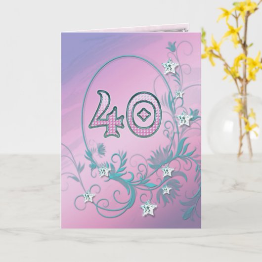 40e Verjaardagskaart met diamanten sterren Kaart (Gele Bloem)