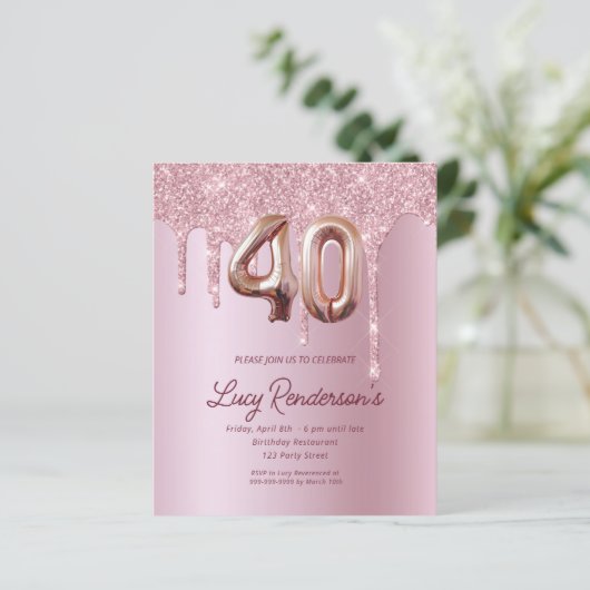 40e verjaardagskaart voor haar glitter (Staand voorkant)