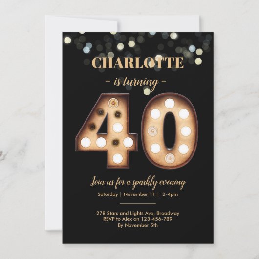 40e verjaardagsuitnodiging Bright licht Kaart (Voorkant)
