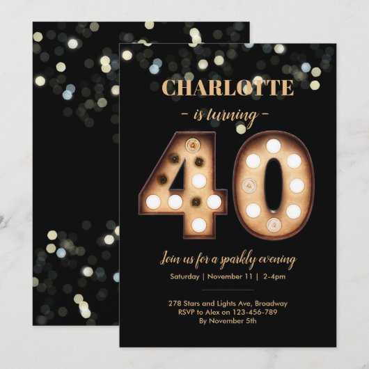 40e verjaardagsuitnodiging Bright licht Kaart (Voorkant / Achterkant)