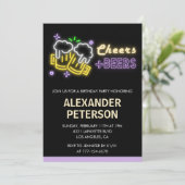 40e verjaardagsuitnodiging Cheers Beer Mannen Neon Kaart (Staand voorkant)