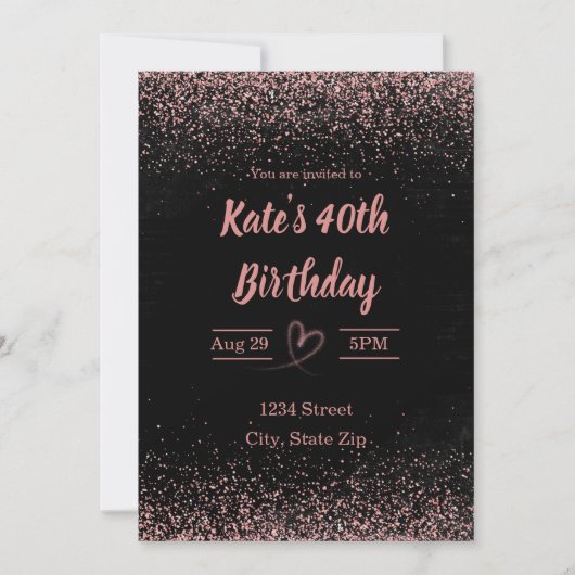  40e verjaardagsuitnodiging Glitter Confetti | Roz Kaart (Voorkant)