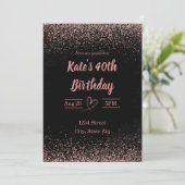  40e verjaardagsuitnodiging Glitter Confetti | Roz Kaart (Staand voorkant)