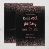  40e verjaardagsuitnodiging Glitter Confetti | Roz Kaart (Voorkant / Achterkant)