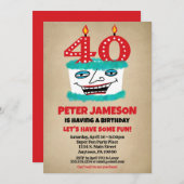 40e Verjaardagsuitnodiging Grappige taart Casual M Kaart (Voorkant / Achterkant)