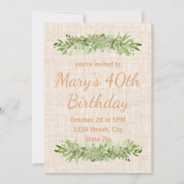40e verjaardagsuitnodiging – Linen Greenery | Veer Kaart