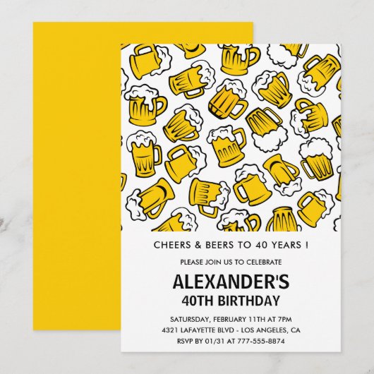 40e verjaardagsuitnodiging Mannen Cheers and Beers Kaart (Voorkant / Achterkant)