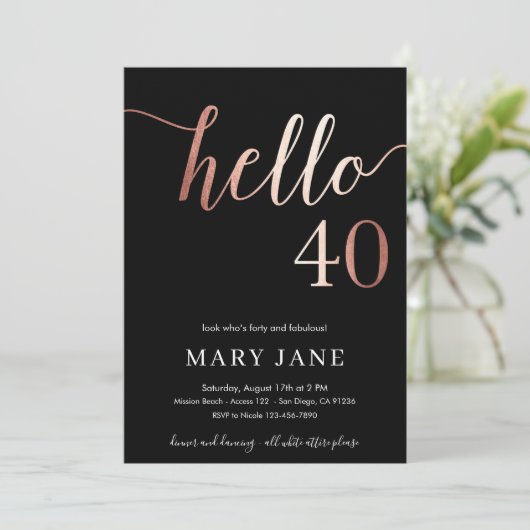 40e verjaardagsuitnodiging, veertigste verjaardag kaart (Staand voorkant)