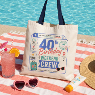 40e verjaardagsweekend crew retro reisticket tote bag