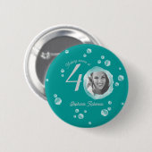 40e verlichting feestballonnen donker turquoise ronde button 5,7 cm (Voorkant /achterkant)