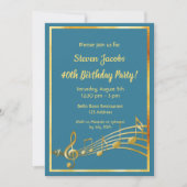 40e verluierfeest gouden muzieknoten turkoois blau kaart (Voorkant)