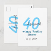 40e & vernieuwde verjaardagsnaam datum blauwe dikk briefkaart (Voorkant / Achterkant)