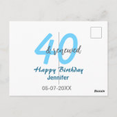 40e & vernieuwde verjaardagsnaam datum blauwe dikk briefkaart (Achterkant)