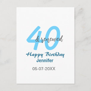 40e & vernieuwde verjaardagsnaam datum blauwe dikk briefkaart