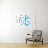 40e & vernieuwde verjaardagsnaam datum blauwe vett wandkleed (In Situ (horizontaal))