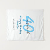 40e & vernieuwde verjaardagsnaam datum blauwe vett wandkleed (Voorkant (horizontaal))