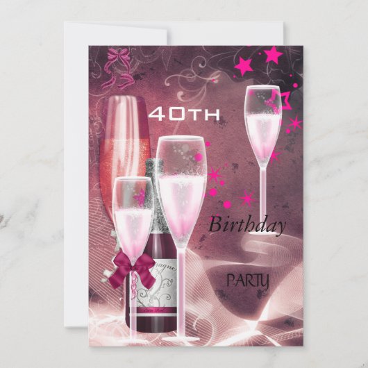 40e verpartij Roze Champagne 40 Kaart (Voorkant)