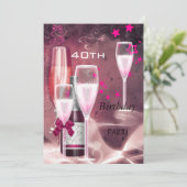 40e verpartij Roze Champagne 40 Kaart (Staand voorkant)