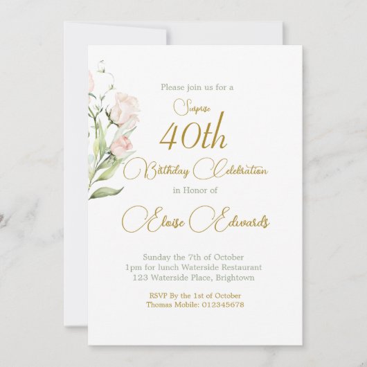 40e Verrassing Blush Roze Bloemen Foto Verjaardag Kaart (Voorkant)