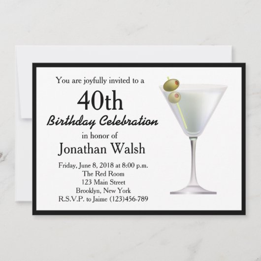 40e Verrassing Martini Verjaardag Uitnodiging (Voorkant)