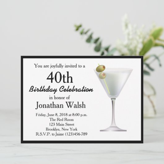 40e Verrassing Martini Verjaardag Uitnodiging (Staand voorkant)