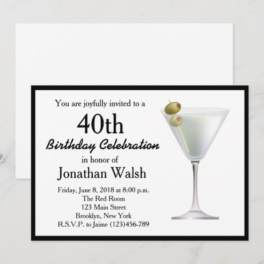 40e Verrassing Martini Verjaardag Uitnodiging (Voorkant / Achterkant)
