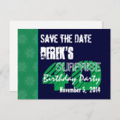 40e Verrassing Verjaardag Save the Date Blauw Groe Aankondigingskaart (Voorkant / Achterkant)