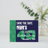 40e Verrassing Verjaardag Save the Date Blauw Groe Aankondigingskaart (Staand voorkant)