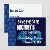 40e Verrassing Verjaardag Save the Date Blue Patte Aankondigingskaart (Voorkant / Achterkant)