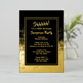 40e Verrassing Verjaardagsfoto op Black & Gold Folie Uitnodiging (Staand Voorkant)