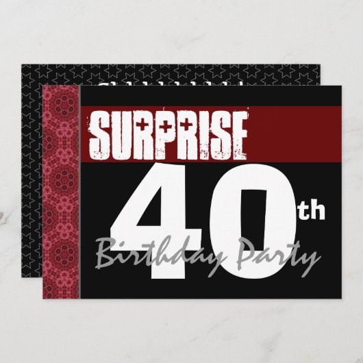 40e verrassingsdag Modern Red Black en White Kaart (Voorkant / Achterkant)