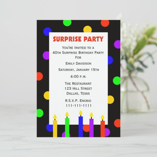 40e Verrassingsfeest Uitnodiging Stippen (Staand voorkant)