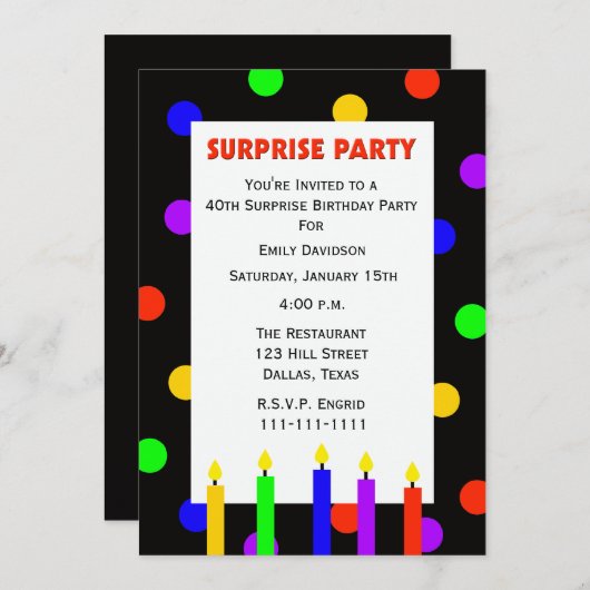 40e Verrassingsfeest Uitnodiging Stippen (Voorkant / Achterkant)
