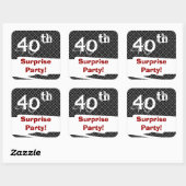 40e Verrassingsfeestje Zwart Wit en Rood Vierkante Sticker (Vel)