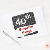 40e Verrassingsfeestje Zwart Wit en Rood Vierkante Sticker (Envelop)