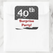 40e Verrassingsfeestje Zwart Wit en Rood Vierkante Sticker (Tas)