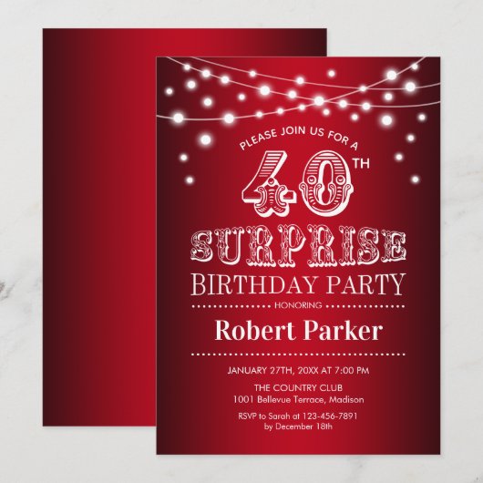 40e Verrassingsverjaardag - Zwart Rood Wit Kaart (Voorkant / Achterkant)