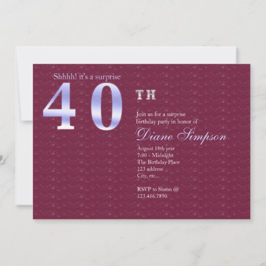 40e verrassingsverjaardagsuitnodiging kaart (Achterkant)