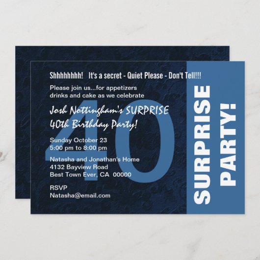 40e VERZEKERING op zaterdag Modern Midnight Blue W Kaart (Voorkant / Achterkant)