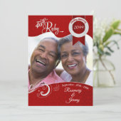 40e Vibrant Ruby Red Damask - Aangepaste foto Kaart (Staand voorkant)