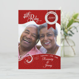 40e Vibrant Ruby Red Damask - Aangepaste foto Kaart
