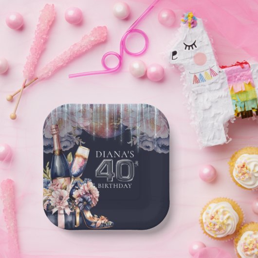 40e volwassen verjaardag champagne hakken papieren bordje (Feest)