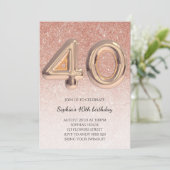 40e Vrouwen Verjaardag Roos Gold Glitter Elegant Kaart (Staand voorkant)